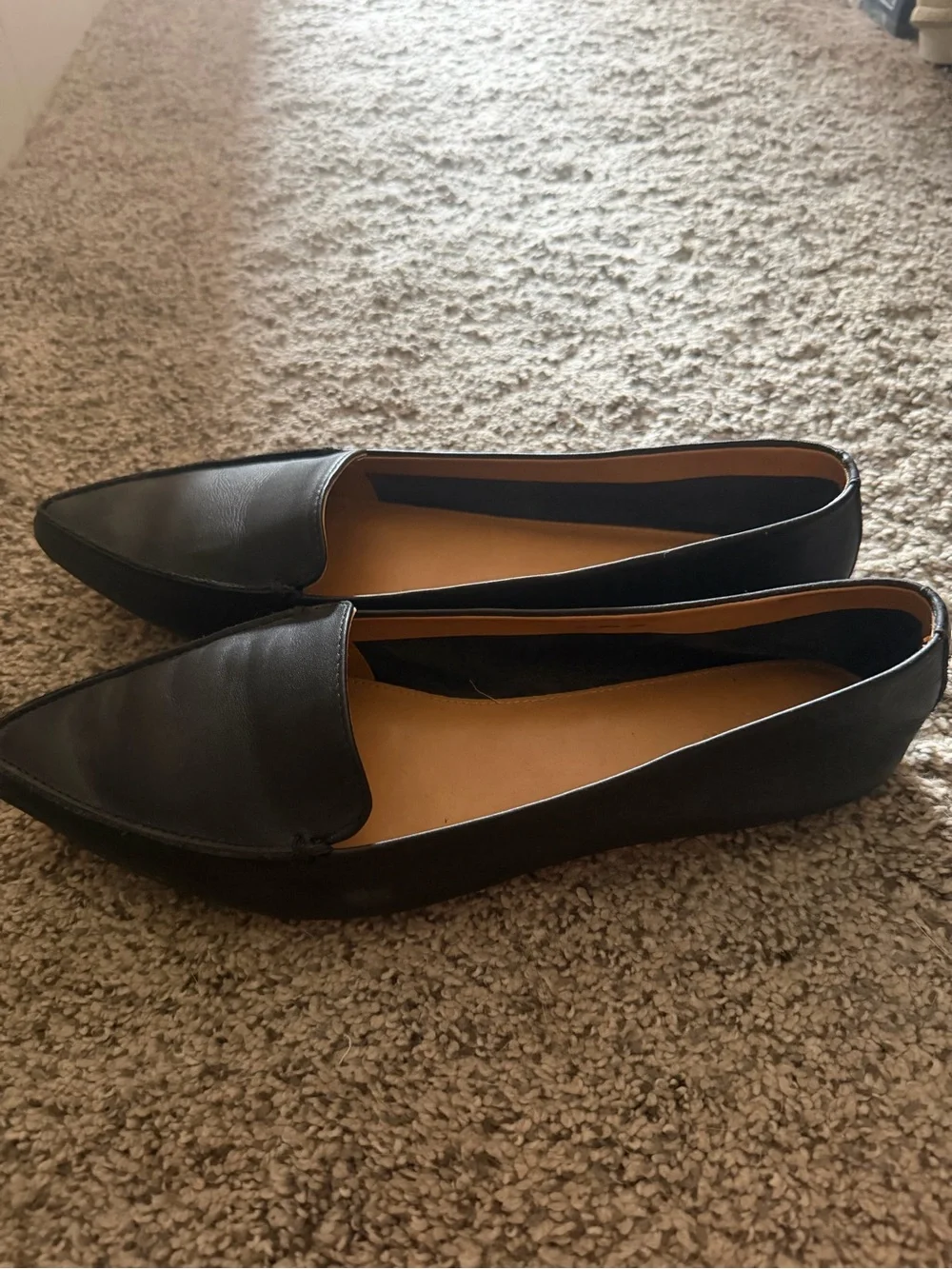 J. Crew Black Pointed Leather Flats